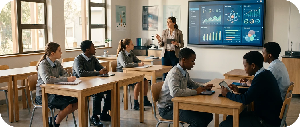 Ministry officials reviewing a national digital learning programme in Latin America